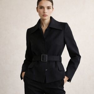 Dolce & Gabbana Wool Blend Belted Blazer Coat Tailored Designer Jacket Black 4